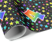 Farbige Sterne + Regenbogenmuster "4" Ereignis # Geschenkpapier (Rolleneckpunkt)