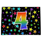 Farbige Sterne + Regenbogenmuster "4" Ereignis # Große Geschenktüte (Vorderseite)