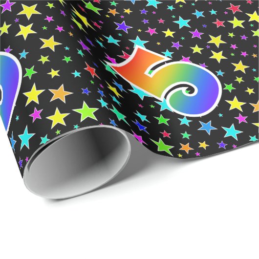 Farbige Sterne + Regenbogenmuster "5" Ereignis # Geschenkpapier (Rolleneckpunkt)