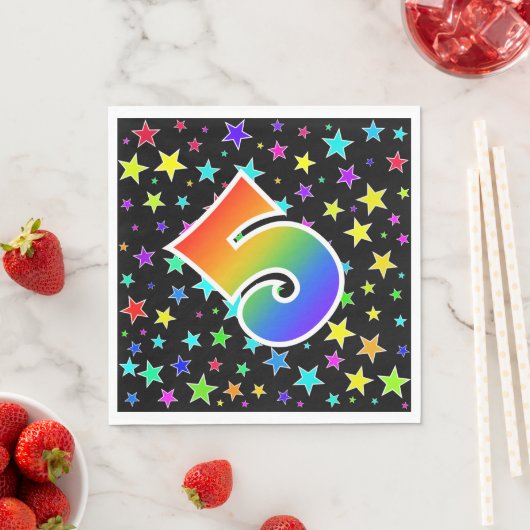 Farbige Sterne + Regenbogenmuster "5" Ereignis # Serviette (Beispiel)