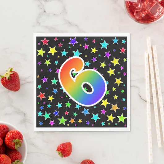 Farbige Sterne + Regenbogenmuster "6" Ereignis # Serviette (Beispiel)