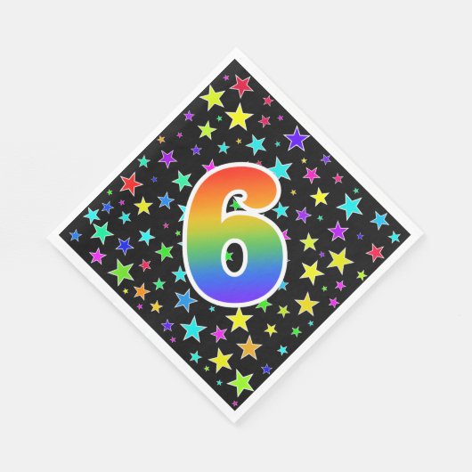 Farbige Sterne + Regenbogenmuster "6" Ereignis # Serviette (Ecke)