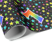Farbige Sterne + Regenbogenmuster "7" Ereignis # Geschenkpapier (Rolleneckpunkt)
