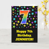 Farbige Sterne + Regenbogenmuster "7" Geburtstag # Karte (Gelbe Blume)
