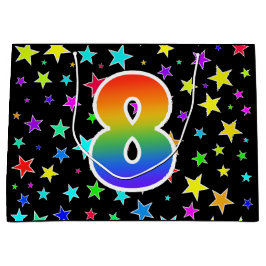 Farbige Sterne + Regenbogenmuster "8" Ereignis # Große Geschenktüte