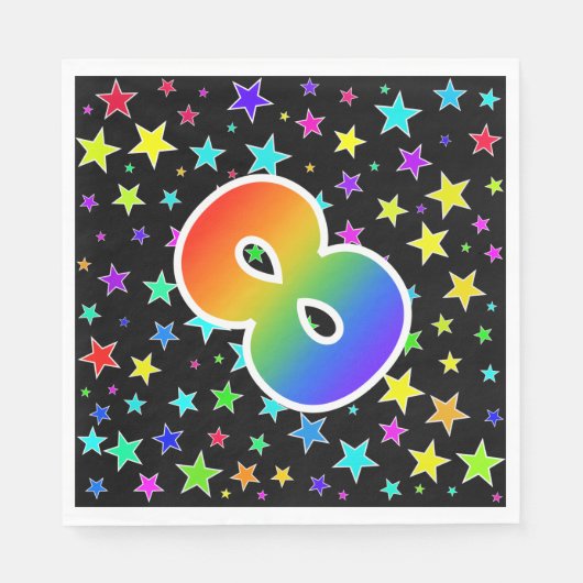 Farbige Sterne + Regenbogenmuster "8" Ereignis # Serviette (Vorderseite)