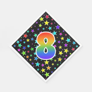 Farbige Sterne + Regenbogenmuster "8" Ereignis # Serviette