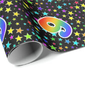 Farbige Sterne + Regenbogenmuster "9" Ereignis # Geschenkpapier (Rolleneckpunkt)