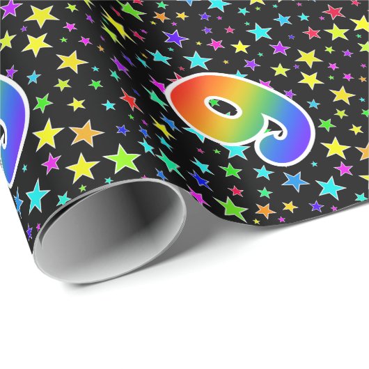 Farbige Sterne + Regenbogenmuster "9" Ereignis # Geschenkpapier (Rolleneckpunkt)