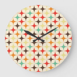 Farbige Sterne Retro Geometrisches Muster Große Wanduhr