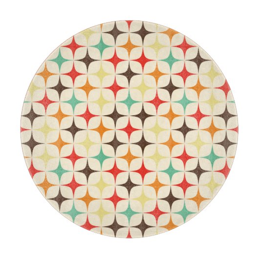 Farbige Sterne Retro Geometrisches Muster Schneidebrett (Vorderseite)