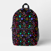 Farbige Sterne Schwarz  Bedruckter Rucksack (Vorderseite)