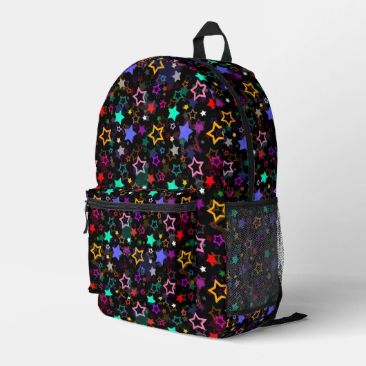 Farbige Sterne Schwarz  Bedruckter Rucksack (Rückseitige Ecke Rechts)