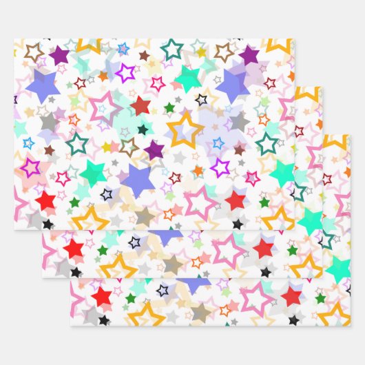 Farbige Sterne Weiß Geschenkpapier Set (Set)