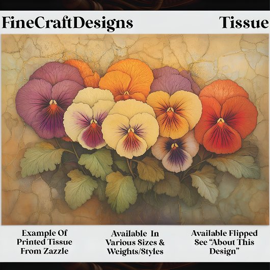 Farbige Stiefmütterchen auf der EF9R-Dekoupage im  Seidenpapier