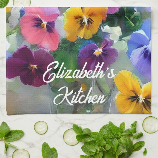 Farbige Stiefmütterchen Geschirrtuch (Gefaltet)