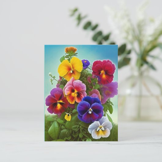 Farbige Stiefmütterchen - KI ART Postkarte (Stehend Vorderseite)