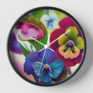 Farbige Stiefmütterchen - KI ART Uhr