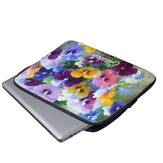 Farbige Stiefmütterchen Laptopschutzhülle (Vorne Knopf)