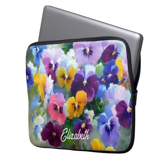 Farbige Stiefmütterchen Laptopschutzhülle (Vorderseite Links)