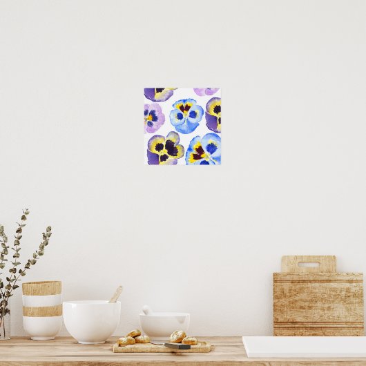 Farbige Stiefmütterchen Sammlung Aquarellmalerei Poster (Küche)