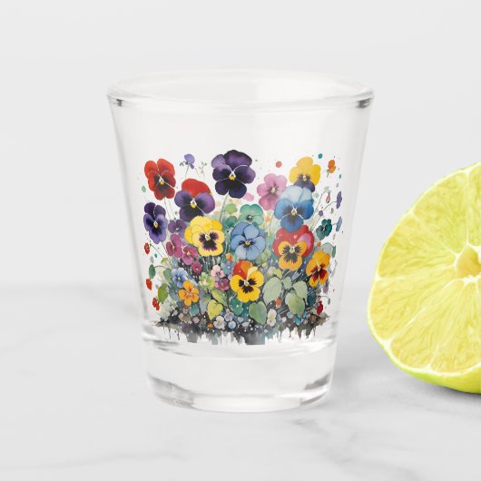 Farbige Stiefmütterchen Schnapsglas (Vorderseite)