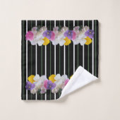 Farbige Stiefmütterchen und fette Streifen Badhandtuch Set (Waschlappen)