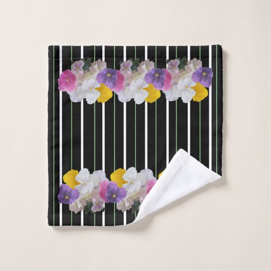 Farbige Stiefmütterchen und fette Streifen Badhandtuch Set (Waschlappen)