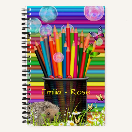 Farbige Stift Daisy Bubble Butterflie Uni Notizblock (Vorderseite)