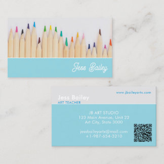 Farbige Stifte Blue Teacher Business Card Visitenkarte