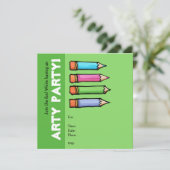 Farbige Stifte grüne Party Einladung (Stehend Vorderseite)