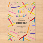 Farbige Stifte Kinder Kunst Geburtstagsparty Acryleinladungen (Vorderseite)