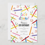 Farbige Stifte Kinder Kunst Geburtstagsparty Einladung (Vorderseite)