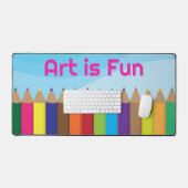 Farbige Stifte Kunst ist Spaß Schreibtischunterlage (Tastatur & Maus)