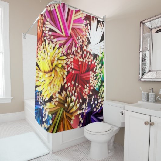 Farbige Stifte Lila-Gelb-Rosa Duschvorhang (Beispiel)
