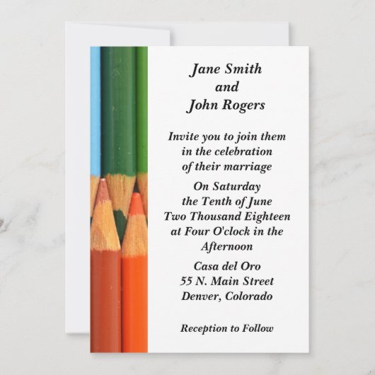 Farbige Stifte Moderne Hochzeit Einladung maßgesch (Vorderseite)