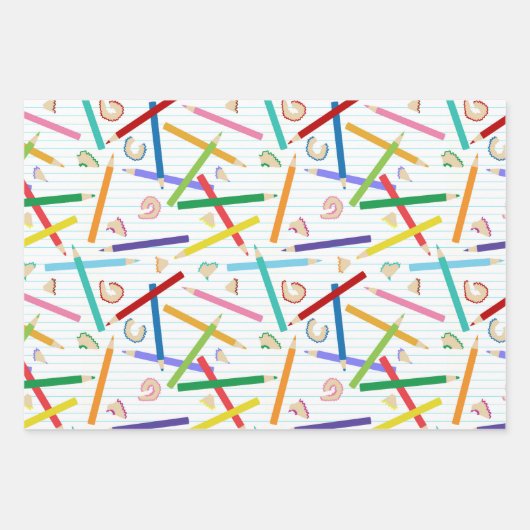 Farbige Stifte Muster Geschenkpapier Set (Vorderseite 3)