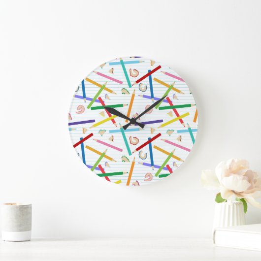 Farbige Stifte Muster Große Wanduhr (Zuhause)
