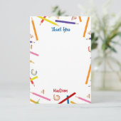 Farbige Stifte Muster Kids Individuelle Name Dankeskarte (Stehend Vorderseite)