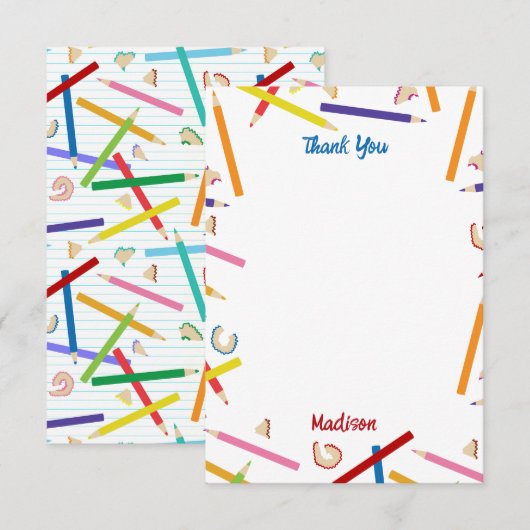 Farbige Stifte Muster Kids Individuelle Name Dankeskarte (Vorne/Hinten)