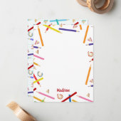 Farbige Stifte Muster Kids Individuelle Name Mitteilungskarte (Vorderseite/Rückseite Beispiel)