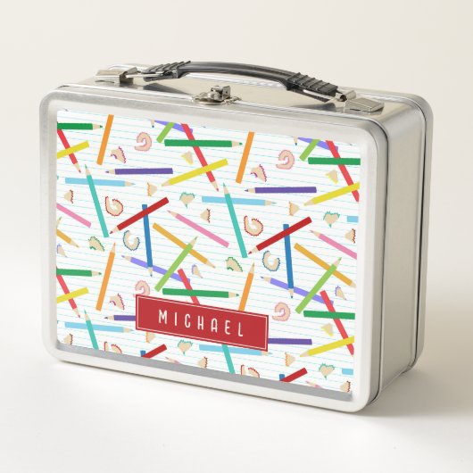 Farbige Stifte Muster Kinderschule Metall Brotdose (Vorderseite)