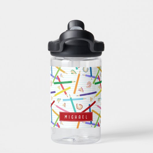 Farbige Stifte Muster Kinderschule Trinkflasche (Rückseite)