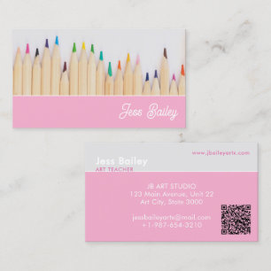 Farbige Stifte Pink Teacher Business Card Visitenkarte