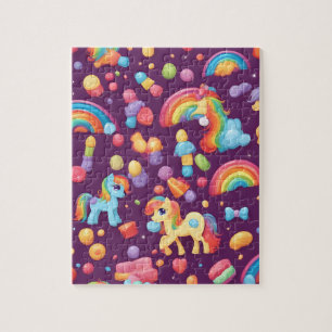 Farbige Stoffkronen Süßigkeiten RegenbogenPonys Puzzle