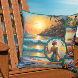 Farbige Strandfoto-Collage Boho Chic  Kissen