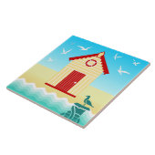 Farbige Strandhütte mit Life Ring Buoy Motif Fliese (Seite)