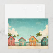 Farbige Strandhütten Küstenkunst Postkarte (Vorne/Hinten)