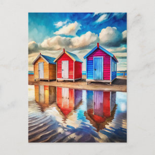 Farbige Strandhütten Ozean Reflexion Küste  Postkarte