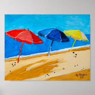 Farbige Strandsonnenschirme Sonnig Küste Poster